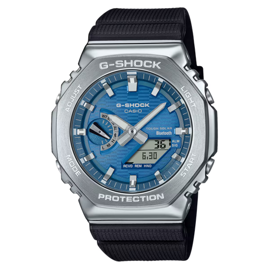 Casio G-SHOCK GBM-2100A-2BJF — Blue Dial Metal Bezel Bluetooth Tough Solar